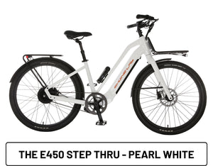 E450 step thru e-bike pearl white
